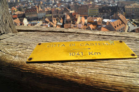 Distance markers - the tower of Sighisoara Citadelの写真素材