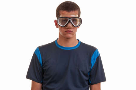 Young man with diving mask. Snorkeling, swimming, vacation conceptの写真素材