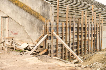 wooden scaffolding for repairing a stadiumの写真素材