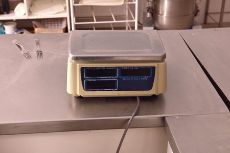 close up industrial scales in the kitchen of a restaurant