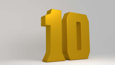 Golden 3D number. Lights and shadows. Rendered illustration.の写真素材