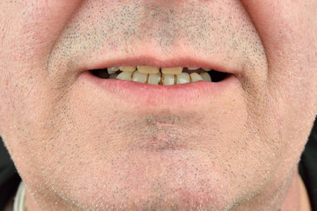 Detailed image of man showing his teeth. Dental health care. Hygiene teeth. Dentistry