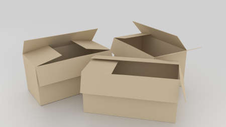 Empty brown cardboard boxes opened, ready to wrap things in it on white backgroundの写真素材