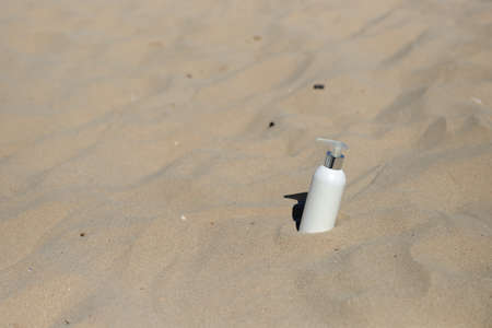 Tube with sun protection on beach of the Black Sea. Vacation conceptの写真素材
