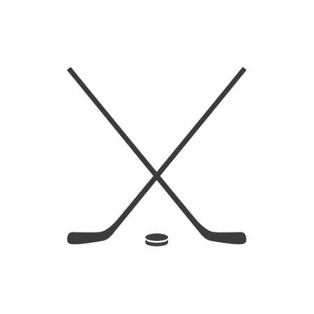 Hockey Stick Flat Icon On White Background. Two crossed hockey sticks and a puck. Vector illustration.のイラスト素材