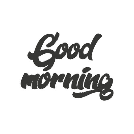 Good Morning lettering. Calligraphy good morning. Inscription handwriting Good morning. Vector illustration of a phrase good morning in English.のイラスト素材