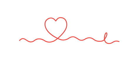 Heart. Continuous line art drawing. Hand drawn doodle vector illustration in a continuous line. Line art decorative design.のイラスト素材
