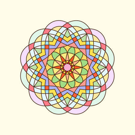 Colorful circular geometric ornament. Vector oriental mandala design.のイラスト素材