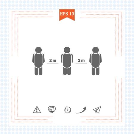 Keeping a Distance Vector Sign. 2 meters. Social Distancing Vector Icon. Social Distancing Campaign. Design Showing 2 meters Distance from Each Other. Physical Distancing.のイラスト素材