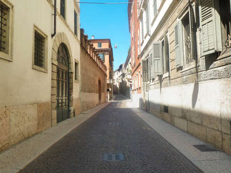 Sunny summer empty european town streetの写真素材