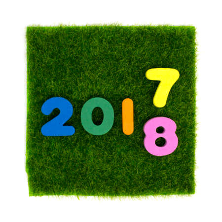 Numeral 2017 - 2018 no green grass squareの写真素材