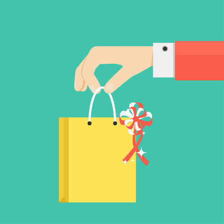 Hand holding or offering gift or present. illustration in flat style.のイラスト素材
