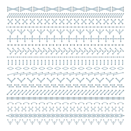 Set of vector embroidery stitch pattern brushes. Ethnic craft design. Cross bordersのイラスト素材