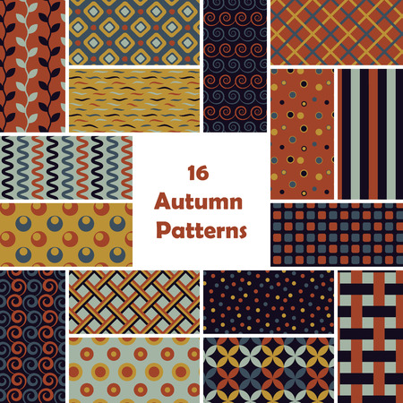 Autumn seamless pattern set. Vintage vector background. Geometric frame repeat wallpaper. Decorative elements collection. Abstract texture. Fashion design, elegant fabric print, paper wrappingのイラスト素材