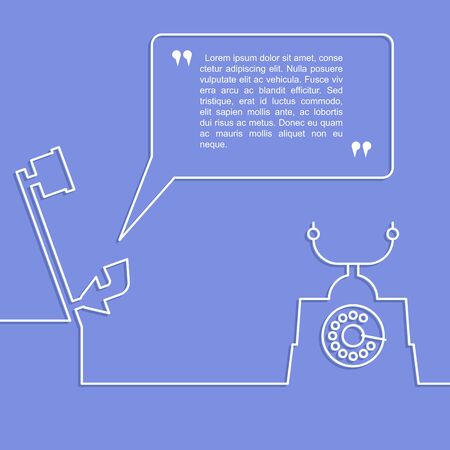 Retro telephone with speech bubble for your text. Vector phone call flat style illustration. Connection information. Old telephone banner. Vintage design background.のイラスト素材