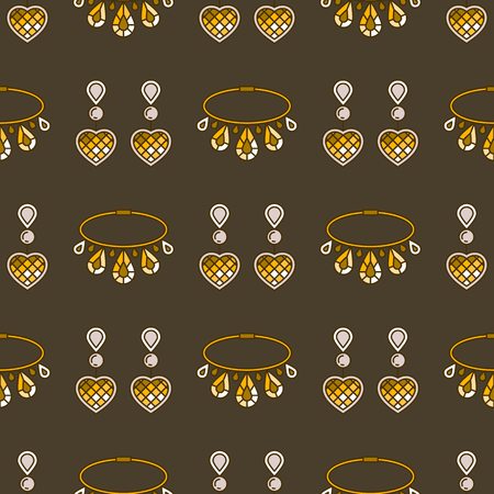 Set of vector jewelry line seamless pattern. Diamond luxury colorful collection. Earrings and necklace silhouettes. Pearl gold silver gem crystal sapphire element. Treasure collection.のイラスト素材