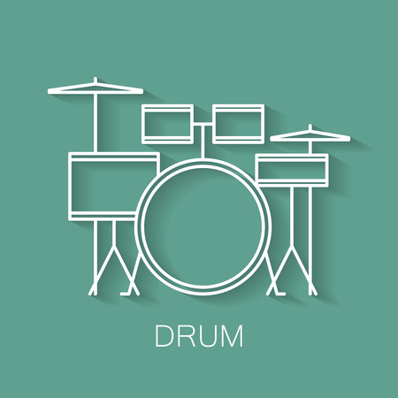 Music instrument retro line icon. Drum shape. Classic musical object. Vector decorative design background. Magazine cover. Marketing concept.のイラスト素材