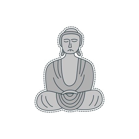 Hand drawn patch badge with Japan symbol - budhha. Sticker, pin and patch in cartoon 80s-90s comic styleのイラスト素材