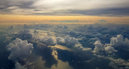 The sky with dark gray clouds before storm and rain in rainy season.の写真素材