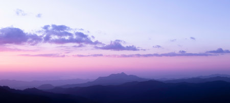 Beautiful Landscape twilight sky over the mountain ridges.の写真素材