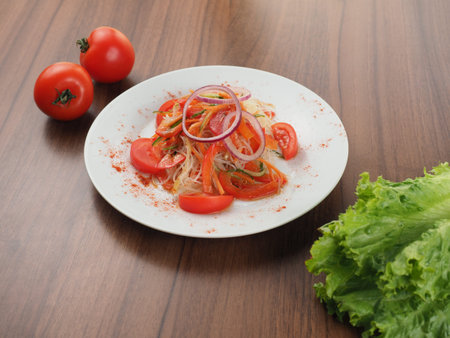 Tomato, Onion and Noodle Saladの写真素材