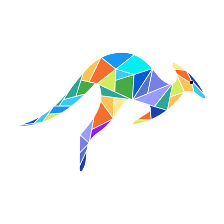 Mosaic Kangaroo icon in low poly style isolated on white background.のイラスト素材