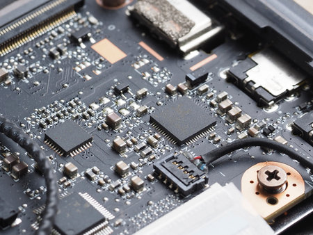 Close up of electronic circuit board. Technology background. Selective focus.