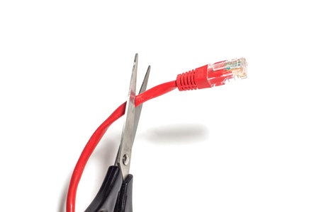 Scissors cutting net cable  censorship concept