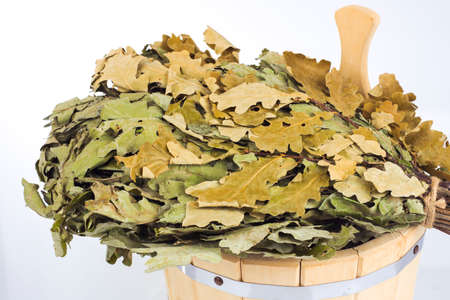 Accessories for sauna: tub and oak broomの写真素材