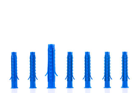 Group of plastic dowels on white backgroundの写真素材