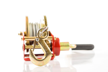 Close up of hand winch hook isolated