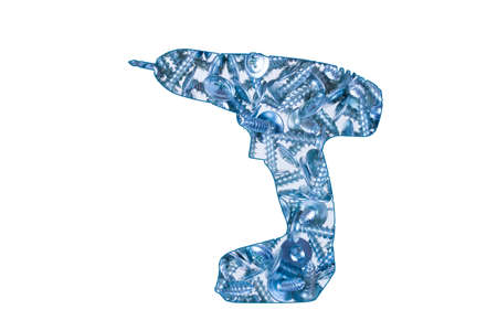 Screws in the shape of electric screwdriver on whiteの写真素材