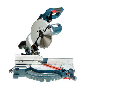 Mitre saw ready for use isolated on whiteの写真素材