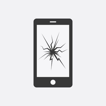Phone broken icon. Phone with cracked screen. Phone break isolated from background. Phone with broken glass concept. Damaged phone.のイラスト素材