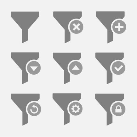 filter funnel shaped icons isolated from the background in a flat style. Configure to filter or select data, information analysis.のイラスト素材