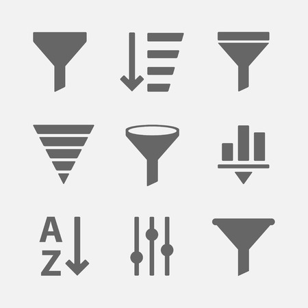 set of icons for filtering of information or data. Simple options icon filter for web sites and mobile applications.のイラスト素材