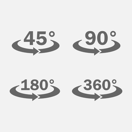 45, 90, 180, 360 degrees view icon set isolated from the background. The symbol of the turning or rotation.のイラスト素材
