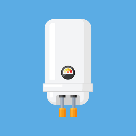 Water heater vector illustration in a flat style. Electric white water heater for bath and kitchen.のイラスト素材