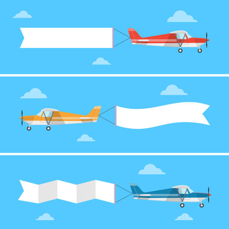 Light Plane Pulling A Banner In A Flat Style Flying Advertising