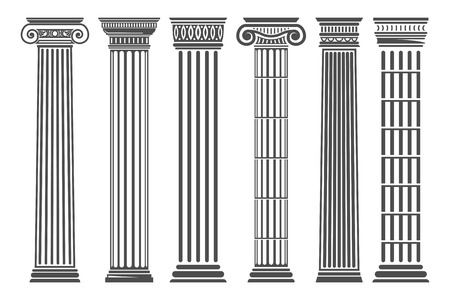 Greek and Roman columns set, temple building element, elegant architecture and classical decoration. Vector flat style illustration isolated on white backgroundのイラスト素材