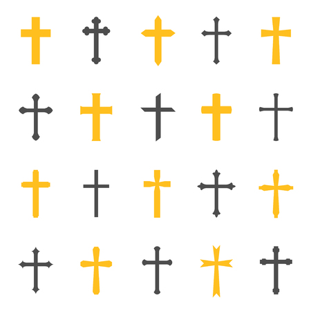 Religious cross symbol. Christianity decorative element for churches and cathedrals. Vector flat style cartoon illustration isolated on white backgroundのイラスト素材