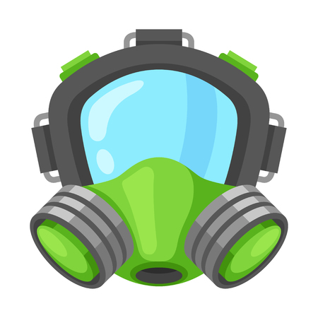 Respirator mask. Protective respiratory equipment over the mouth and nose, facepiece masklike device. Vector flat style cartoon illustration isolated on white backgroundのイラスト素材