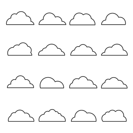 Cloud line icon set. Service of storing and accessing data and programs over the Internet symbols. Vector line art illustration isolated on white backgroundのイラスト素材