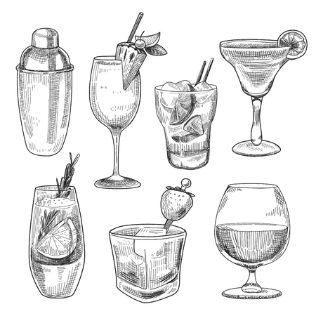 Alcoholic cocktails sketchのイラスト素材