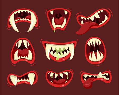 Monster angry and hungry mouth with teeth. Open mouth of large, ugly, and frightening imaginary creature. Vector illustrationのイラスト素材