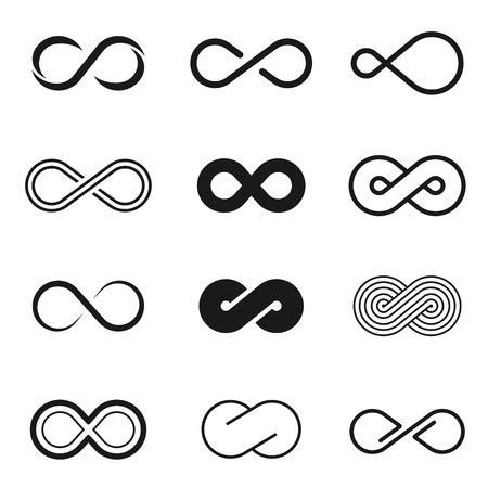 Infinity geometric emblem set, eternity symbol collection. Time or space that has no end sign. Vector line art illustration isolated on white backgroundのイラスト素材