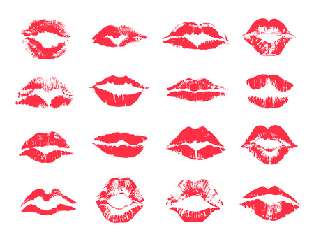 Red female lips print, lipstick mark setのイラスト素材