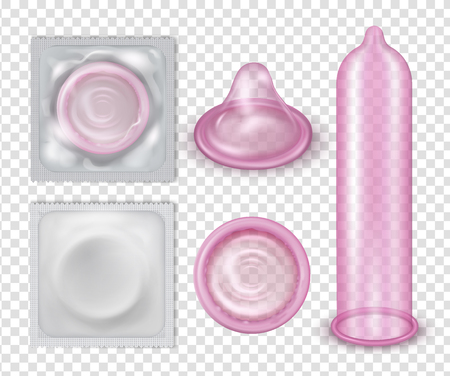 Condom and contraceptive packaging realistic style setのイラスト素材