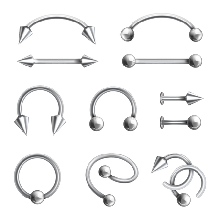 Body piercing jewelery set, different metallic accessoriesのイラスト素材