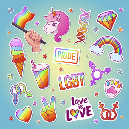 Lgbt bright sticker set with traditional emblemsのイラスト素材